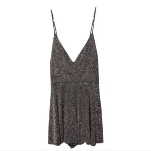 Akira Romper Elegant Black Gold Sparkly Women's Faux Dress Size Medium Glittery